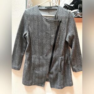 Banana Republic Factory Herringbone Fleece Lined Jacket Gray Zip Coat size L